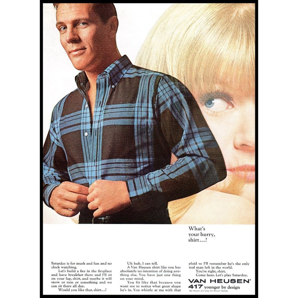 1965 Van Heusen 417 Casual Mens Button Down Shirt Vintage print Ad Blonde Photo